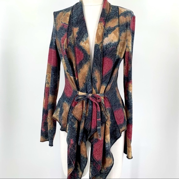 Alberto Makali Sweaters - Alberto Makali Blue Tie Front Waterfall Cardigan
